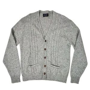 Jantzen Gray Wool 80s cable knit Men's Cardigan Sweater